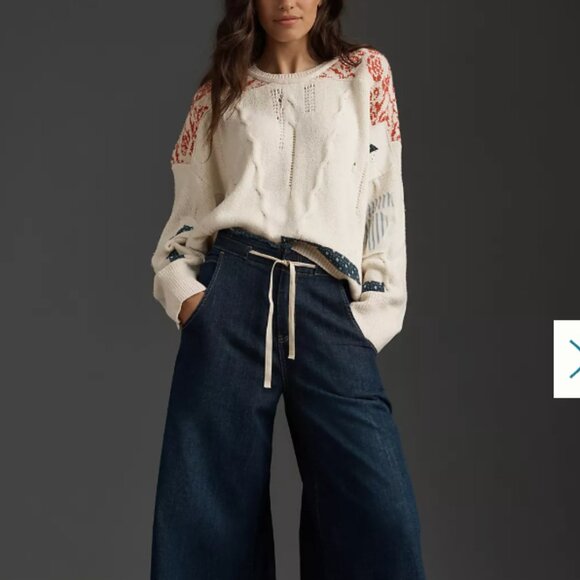 Anthropologie Pilcro Crew-Neck Patchwork Sweater Size Medium Slouchy Oversized - Picture 12 of 13